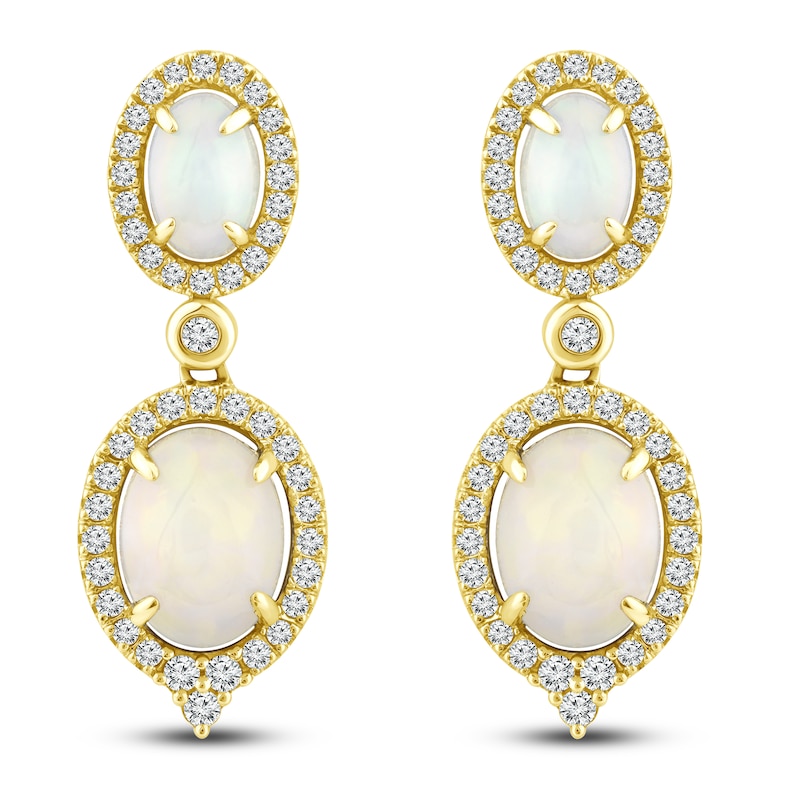Main Image 1 of Natural Opal Drop Earrings 3/8 ct tw Diamonds 14K Yellow Gold
