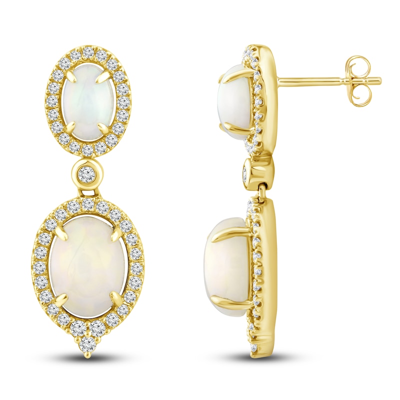Natural Opal Drop Earrings 3/8 ct tw Diamonds 14K Yellow Gold