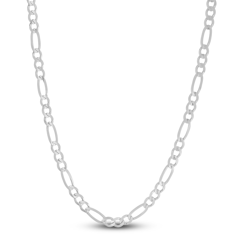 Men's Solid Figaro Chain Necklace 14K White Gold 22" 4.6mm