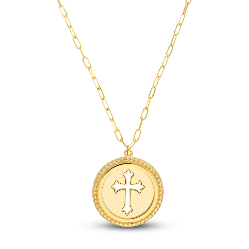 Main Image 1 of High-Polish Solid Cross Medallion Necklace 14K Yellow Gold 22"