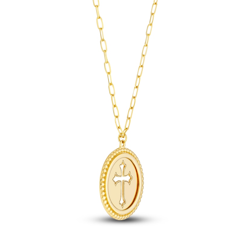 Main Image 2 of High-Polish Solid Cross Medallion Necklace 14K Yellow Gold 22"