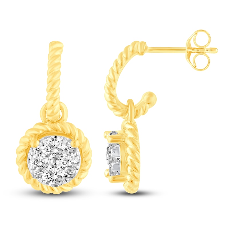 Diamond Rope Huggie/Dangle Earrings 1 ct tw 14K Yellow Gold