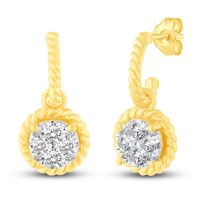 Main Image 2 of Diamond Rope Huggie/Dangle Earrings 1 ct tw 14K Yellow Gold