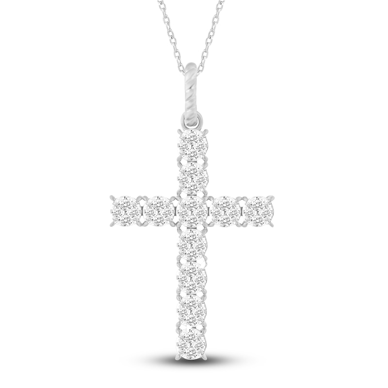 Main Image 1 of Diamond Cross Pendant Necklace 1-1/4 ct tw 14K White Gold