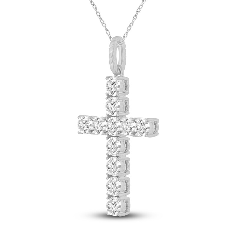 Main Image 2 of Diamond Cross Pendant Necklace 1-1/4 ct tw 14K White Gold
