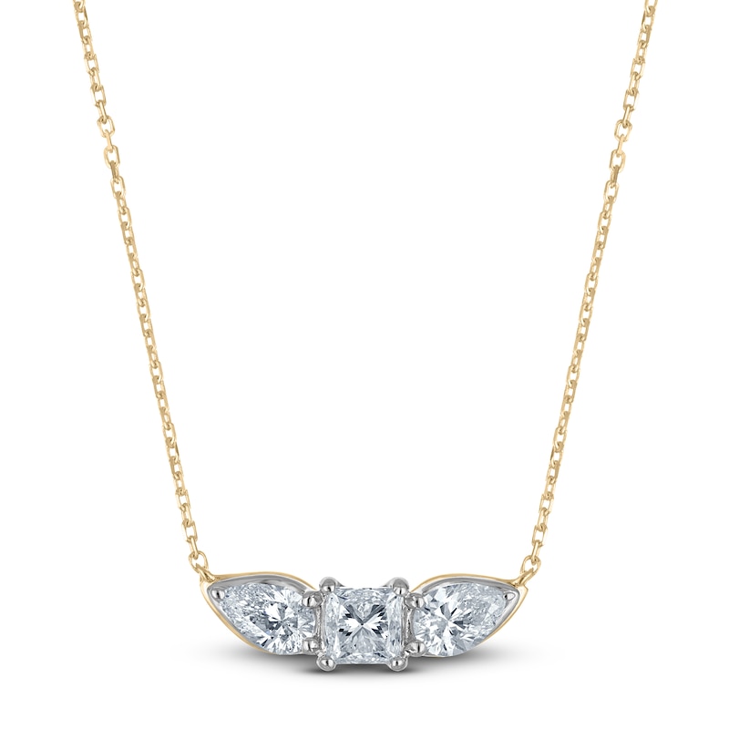 Main Image 1 of Princess & Pear-Shaped Diamond 3-Stone Necklace 1 ct tw 14K Yellow Gold