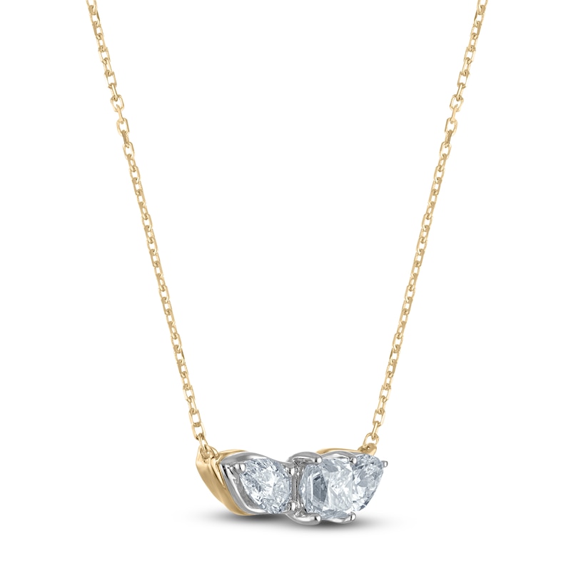 Main Image 2 of Princess & Pear-Shaped Diamond 3-Stone Necklace 1 ct tw 14K Yellow Gold