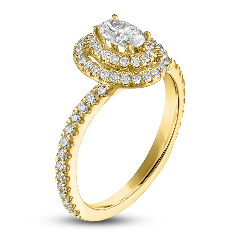 Main Image 2 of Oval & Round-Cut Diamond Double Halo Engagement Ring 7/8 ct tw 14K Yellow Gold