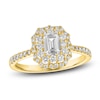 Thumbnail Image 1 of Emerald & Round-Cut Diamond Double Halo Engagement Ring 1 ct tw 14K Yellow Gold