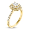Thumbnail Image 2 of Emerald & Round-Cut Diamond Double Halo Engagement Ring 1 ct tw 14K Yellow Gold