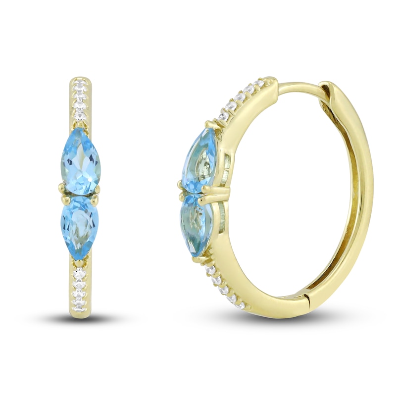 Natural Blue Topaz & Diamond Hoop Earrings 1/10 ct tw 10K Yellow Gold