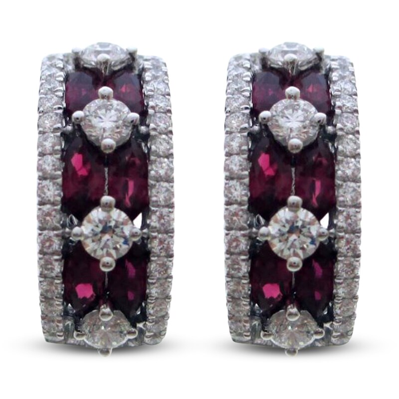 Main Image 1 of Marquise-Cut Natural Ruby & Diamond Huggie Earrings 7/8 ct tw 18K White Gold
