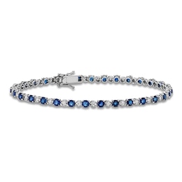 Natural Blue Sapphire & Tennis Diamond Bracelet 1/3 ct tw 14K White Gold 7"
