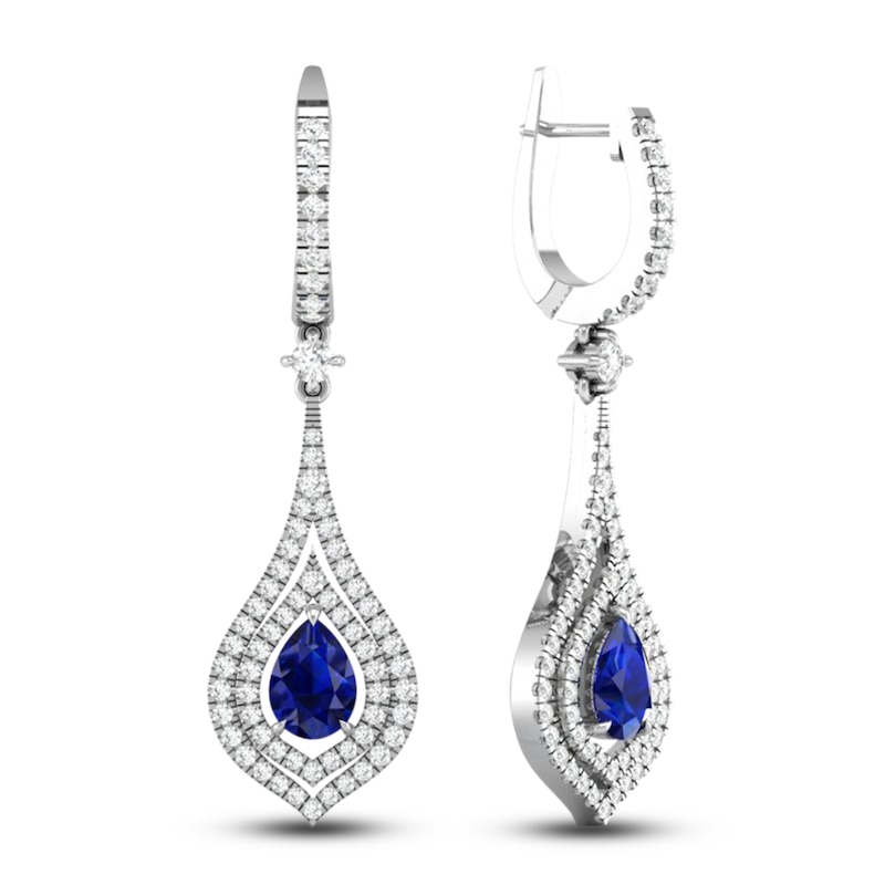 Main Image 1 of Pear-Shaped Natural Blue Sapphire & Diamond Earrings 1 ct tw 18K White Gold