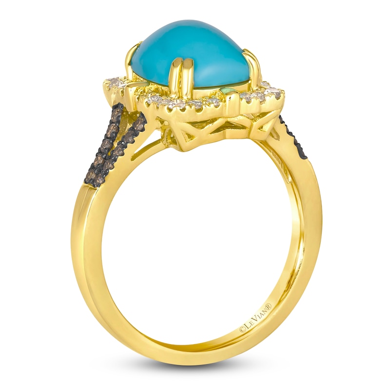 Main Image 2 of Le Vian Cushion Natural Turquoise & Diamond Ring 1/3 ct tw 14K Honey Gold