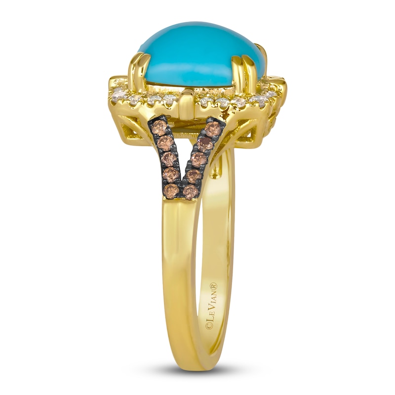 Main Image 3 of Le Vian Cushion Natural Turquoise & Diamond Ring 1/3 ct tw 14K Honey Gold