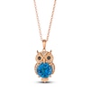 Thumbnail Image 0 of Le Vian Round Natural Blue Topaz & Diamond Owl Pendant Necklace 1/4 ct tw 14K Strawberry Gold