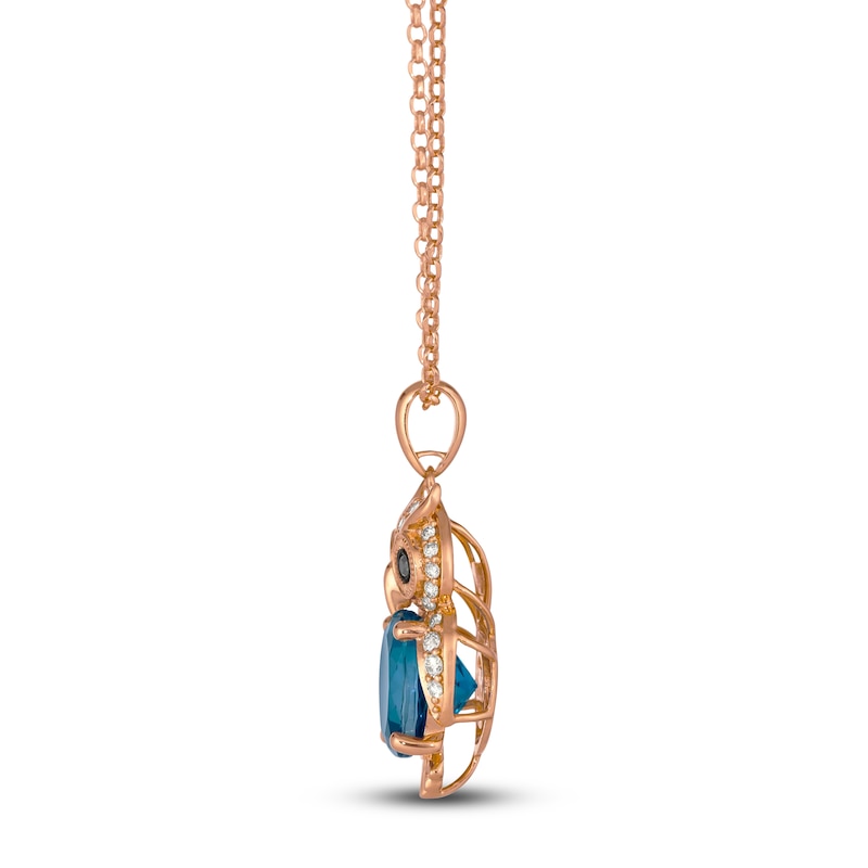 Le Vian Round Natural Blue Topaz & Diamond Owl Pendant Necklace 1/4 ct tw 14K Strawberry Gold