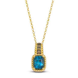 Le Vian Dolce D'Oro Natural Blue Topaz & Chocolate Diamond Pendant Necklace 1/15 ct tw 14K Honey Gold 19&quot;