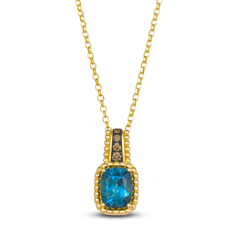 Le Vian Dolce D'Oro Natural Blue Topaz & Chocolate Diamond Pendant Necklace 1/15 ct tw 14K Honey Gold 19"