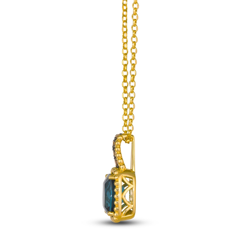 Le Vian Dolce D'Oro Natural Blue Topaz & Chocolate Diamond Pendant Necklace 1/15 ct tw 14K Honey Gold 19"
