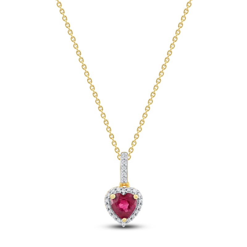 Natural Ruby & Diamond Heart Pendant Necklace 1/15 ct tw 14K Yellow Gold