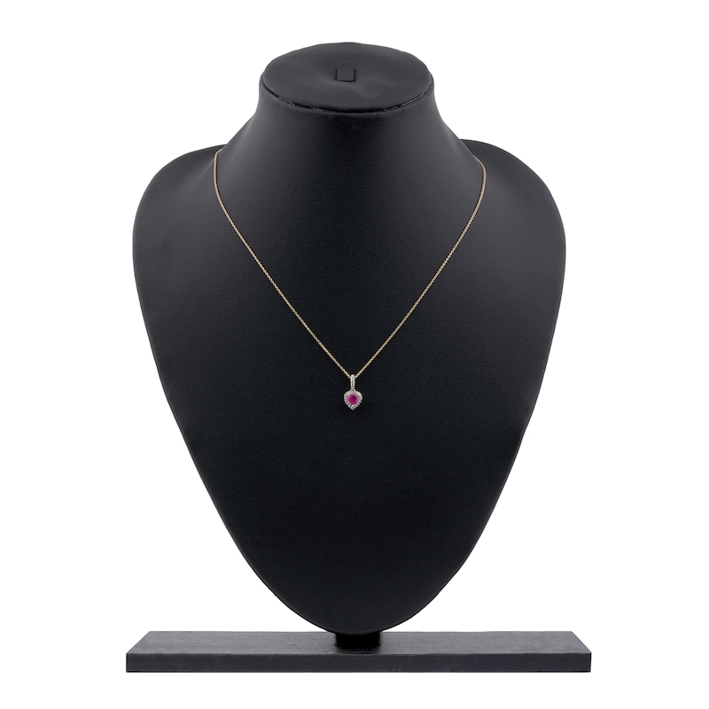 Natural Ruby & Diamond Heart Pendant Necklace 1/15 ct tw 14K Yellow Gold
