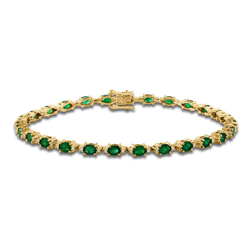 Main Image 1 of LALI Jewels Oval-Cut Natural Emerald & Diamond Tennis Bracelet 1/4 ct tw 14K Yellow Gold 7.5"
