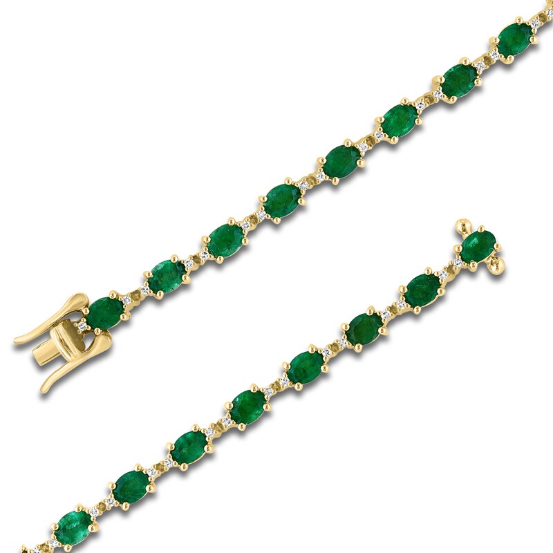 Main Image 2 of LALI Jewels Oval-Cut Natural Emerald & Diamond Tennis Bracelet 1/4 ct tw 14K Yellow Gold 7.5"