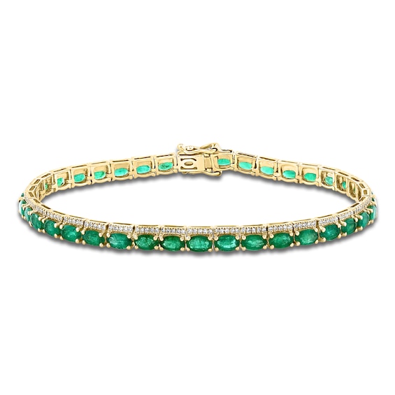 LALI Jewels Oval-Cut Natural Emerald & Diamond Tennis Bracelet 5/8 ct tw 14K Yellow Gold