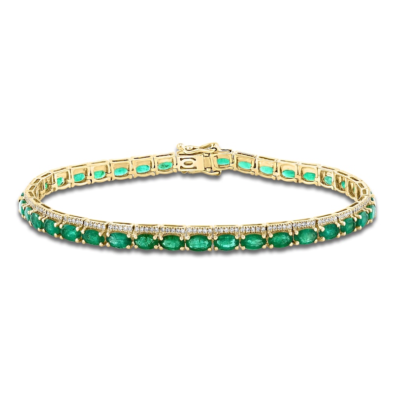 Main Image 1 of LALI Jewels Oval-Cut Natural Emerald & Diamond Tennis Bracelet 5/8 ct tw 14K Yellow Gold