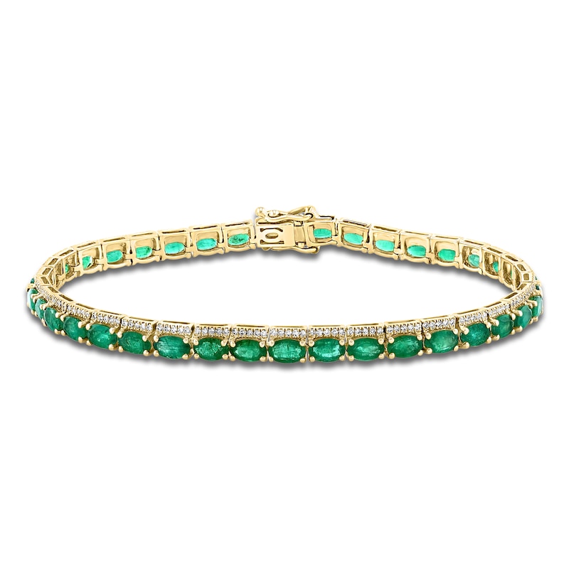 LALI Jewels Oval-Cut Natural Emerald & Diamond Tennis Bracelet 5/8 ct tw 14K Yellow Gold