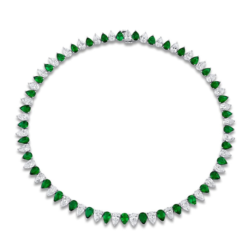 Jared Atelier X Shy Pear-Shaped Natural Emerald & Diamond Necklace 18-1/3 ct tw Platinum 16"