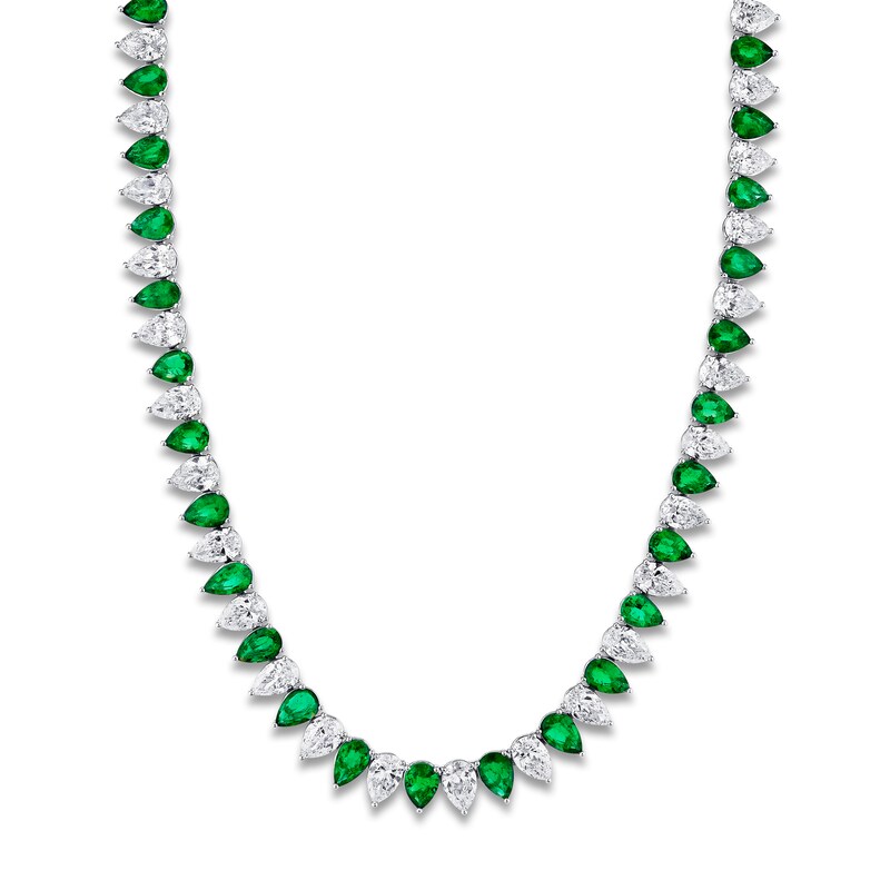 Main Image 2 of Jared Atelier X Shy Pear-Shaped Natural Emerald & Diamond Necklace 18-1/3 ct tw Platinum 16"