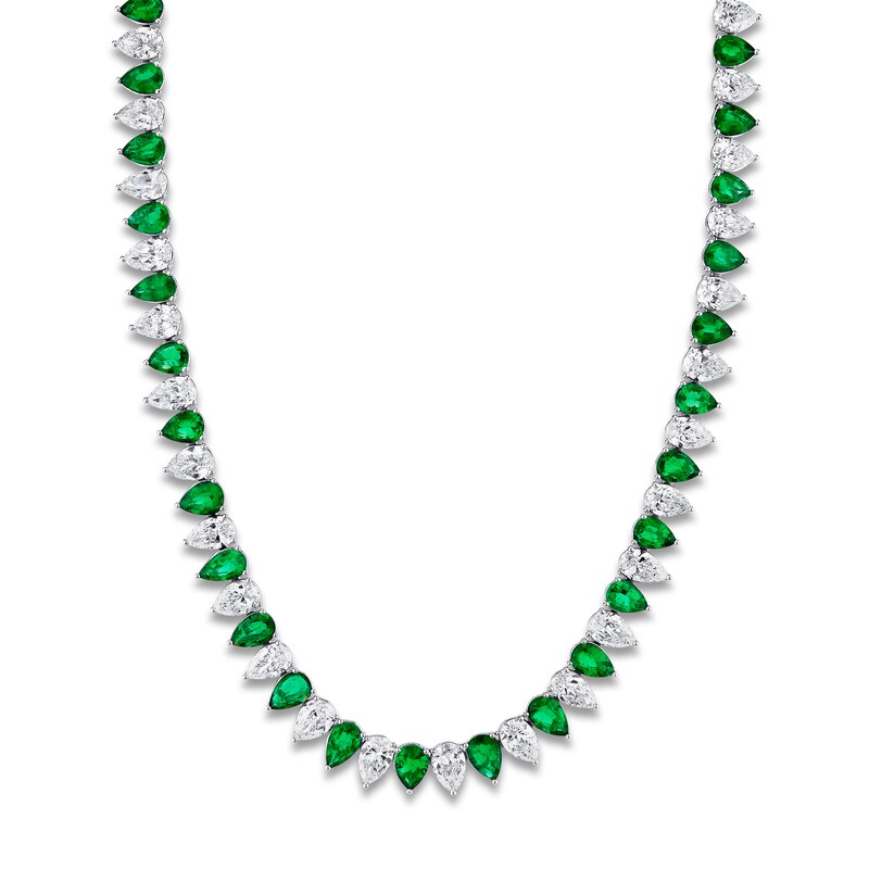 Jared Atelier X Shy Pear-Shaped Natural Emerald & Diamond Necklace 18-1/3 ct tw Platinum 16"