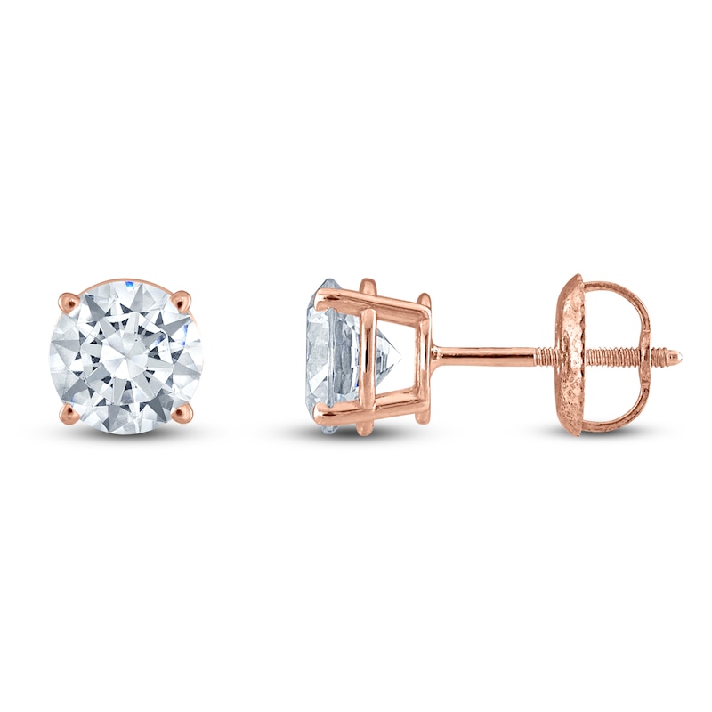 Main Image 1 of Round-Cut Lab-Grown Diamond Solitaire Stud Earrings 2 ct tw 14K Rose Gold (F/SI2)