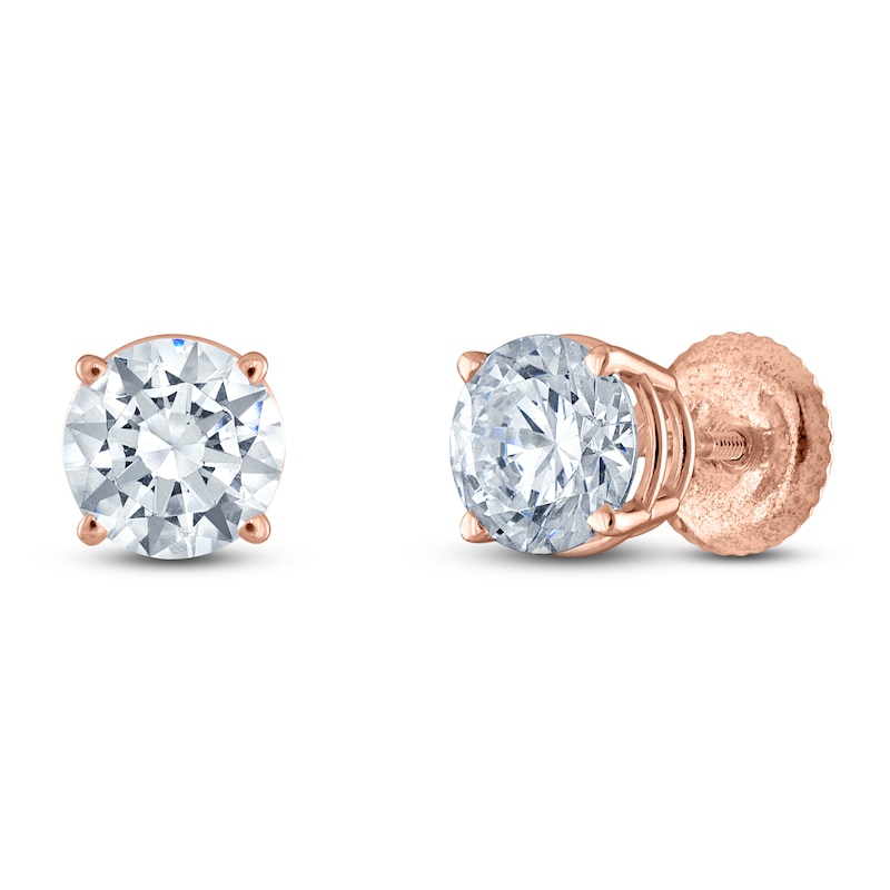 Main Image 2 of Round-Cut Lab-Grown Diamond Solitaire Stud Earrings 2 ct tw 14K Rose Gold (F/SI2)