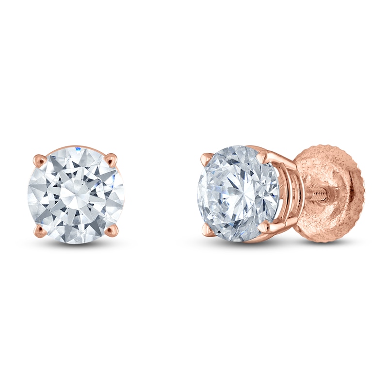 Main Image 2 of Certified Round-Cut Diamond Solitaire Stud Earrings 3 ct tw 14K Rose Gold (I/I2)