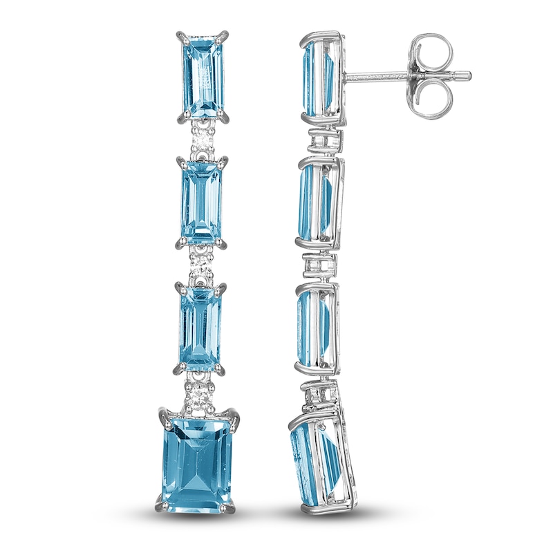 Main Image 1 of Baguette-Cut Natural Swiss Blue Topaz & Diamond Drop Earrings 1/8 ct tw 10K White Gold