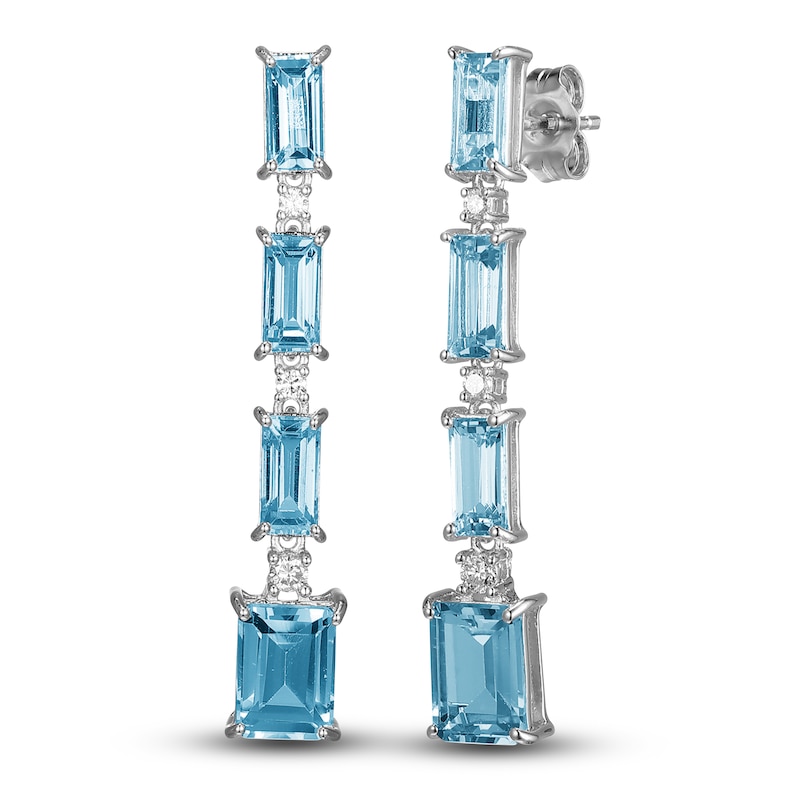 Main Image 2 of Baguette-Cut Natural Swiss Blue Topaz & Diamond Drop Earrings 1/8 ct tw 10K White Gold