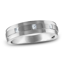 Men's Certified Square-Cut Diamond Wedding Band 1/8 ct tw 14K White Gold