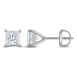 Certified Princess-Cut Diamond Solitaire Stud Earrings 1-3/8 ct tw 18K White Gold (SI2/I)