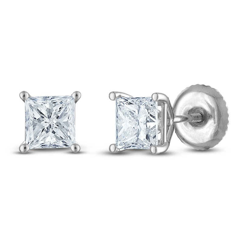 Main Image 2 of Certified Princess-Cut Diamond Solitaire Stud Earrings 1-3/8 ct tw 18K White Gold (SI2/I)
