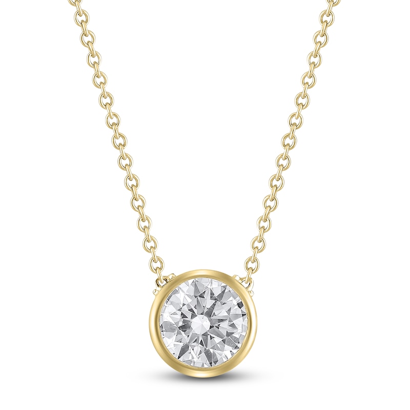 Round-Cut Lab-Created Diamond Bezel-Set Solitaire Necklace 1 ct tw 18K Yellow Gold 18" (F/VS2)