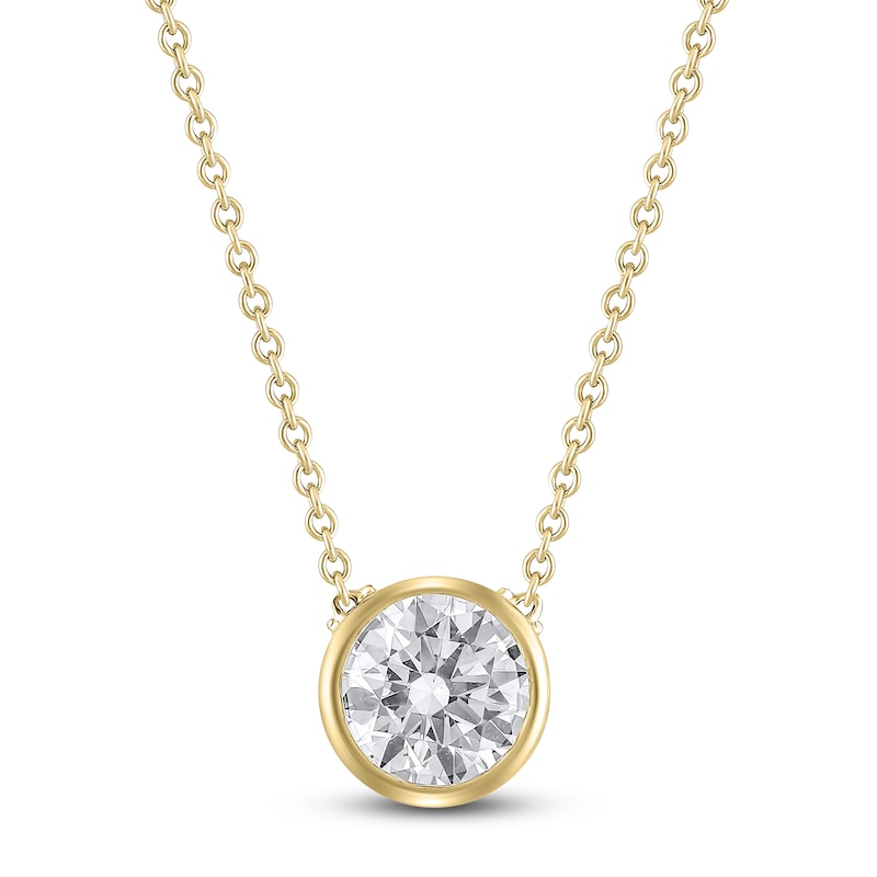 Main Image 1 of Round-Cut Lab-Grown Diamond Bezel-Set Solitaire Necklace 1 ct tw 18K Yellow Gold 18" (F/VS2)