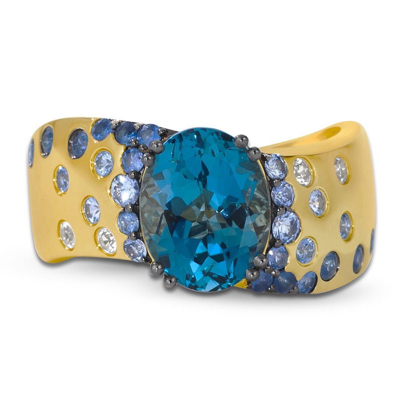 Main Image 3 of Le Vian Tramonto D'Oro Oval-Cut Blue Topaz & Denim Ombré Sapphire Ring 14K Honey Gold