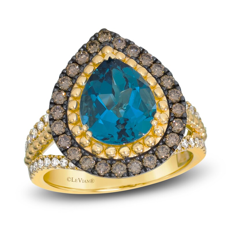 Main Image 1 of Le Vian Pear-Shaped Natural Blue Topaz Ring 3/4 ct tw Diamonds 14K Honey Gold