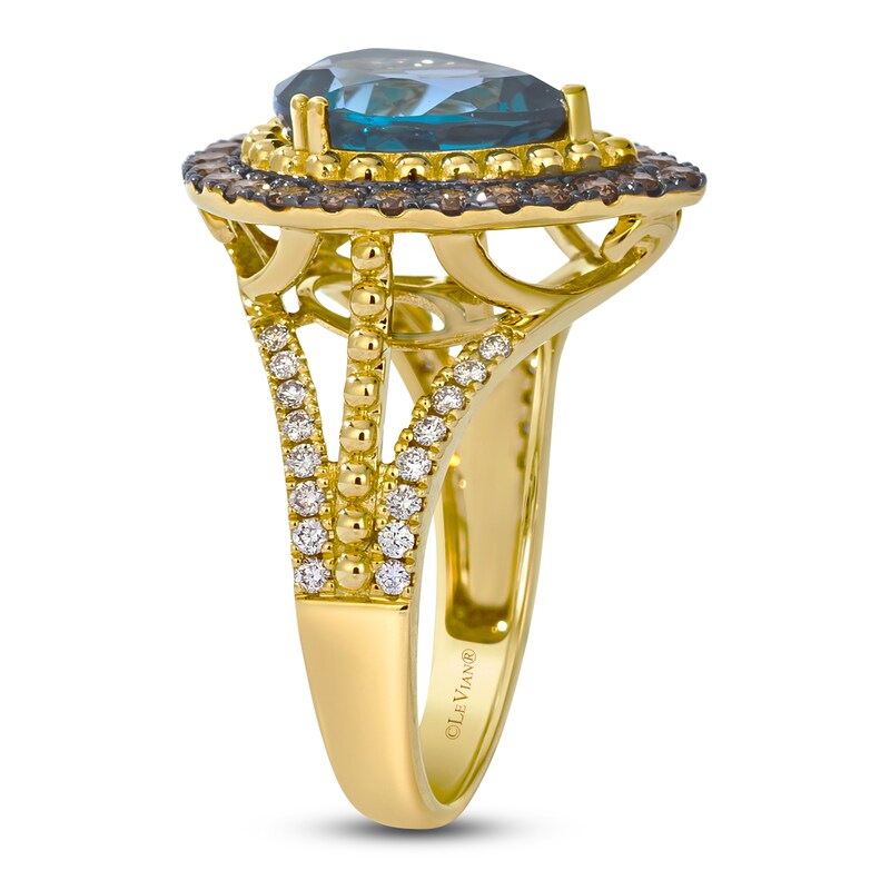 Main Image 3 of Le Vian Pear-Shaped Natural Blue Topaz Ring 3/4 ct tw Diamonds 14K Honey Gold