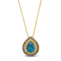 Le Vian Pear-Shaped Natural Blue Topaz Necklace 1/2 ct tw Diamonds 14K Honey Gold 19"