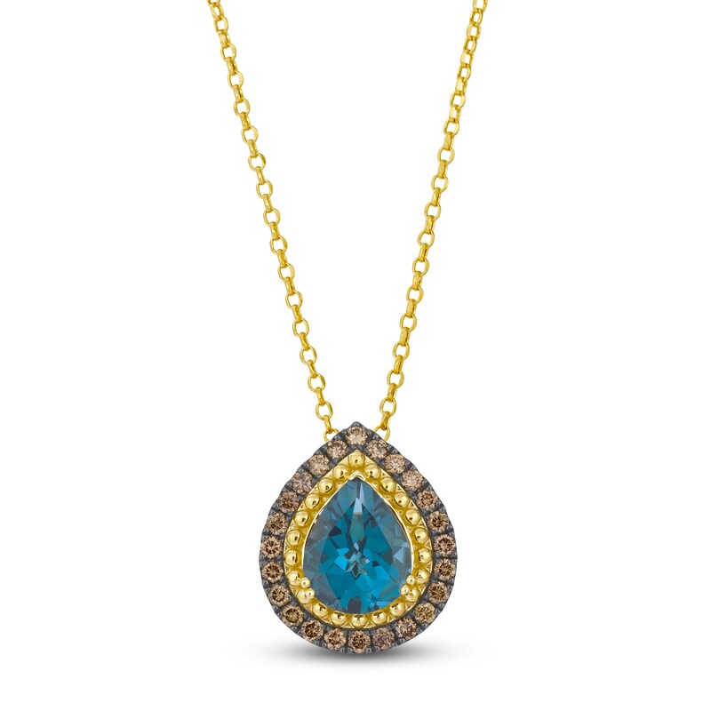 Main Image 1 of Le Vian Pear-Shaped Natural Blue Topaz Necklace 1/2 ct tw Diamonds 14K Honey Gold 19"